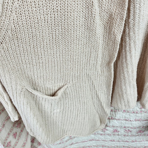 Free People Open Front Cardigan Sweater Knit Pockets Long Sleeve Beige XS/S - Picture 3 of 5
